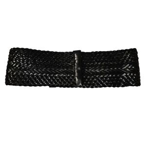 Vintage Black Woven Braided Leather Wide Belt Hook Closure Boho Cosplay Festival